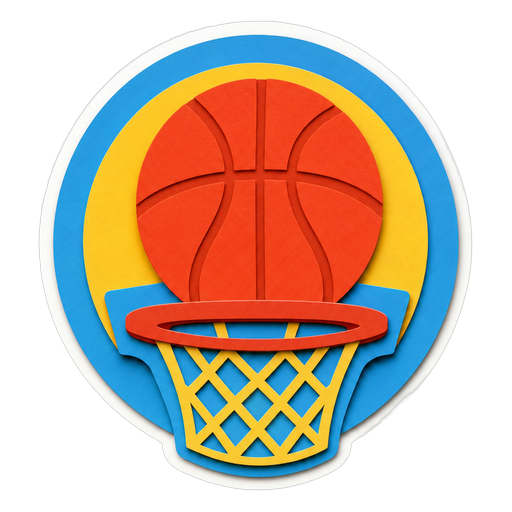 Sticker badge of a basketball and hoop