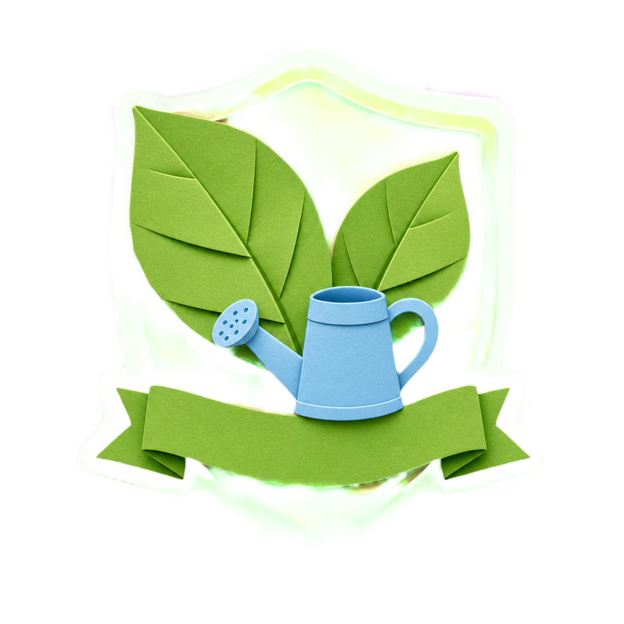 Sticker badge of a paper leaf and watering can