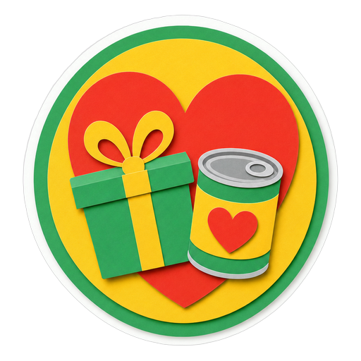 Sticker badge of a gift box and canned food in a heart