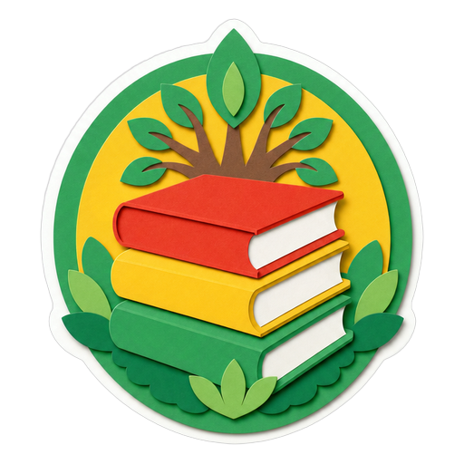Sticker badge of a stack of books and a tree
