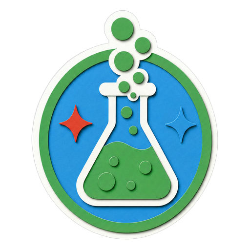 Sticker badge of a bubbling science beaker